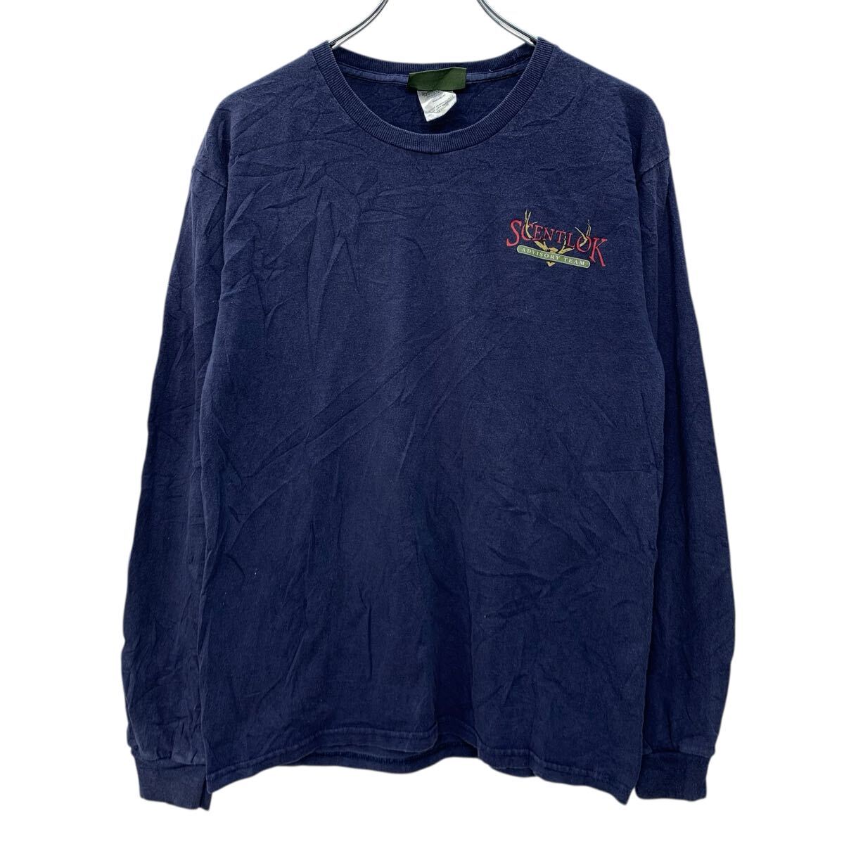  SCENTLOK 長袖 プリントTシャツ MEDIUM ネイビー プルオーバー ワンポイント バックプリント アニマル トナカイ 春物 a803-6287