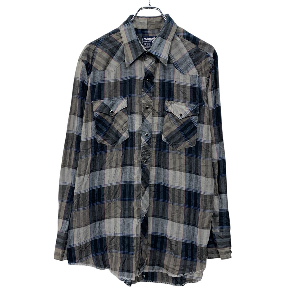 【中古】【古着】 90s USA製 Wrangler 長袖 チェックシャツ XL ブラック ラングラー スナップボタン ホースタグ ウエスタンシャツ チェ..