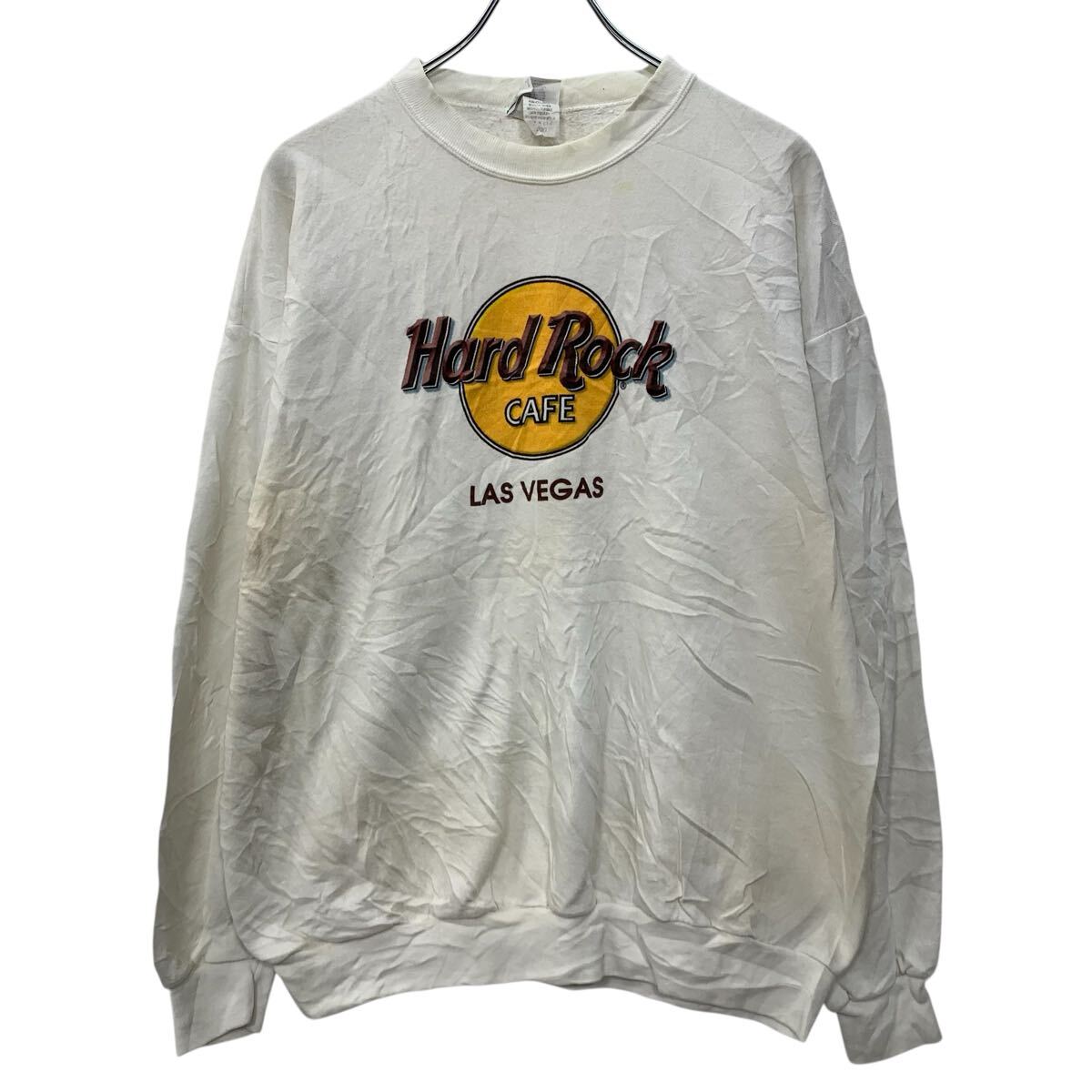Hawaiian - 【中古】【古着】 90s USA製 Hard Rock CAFE プリントスウェット トレーナー XL ホワイト ハードロックカフェ ビックプリント 90年代 春秋物 a803-6624