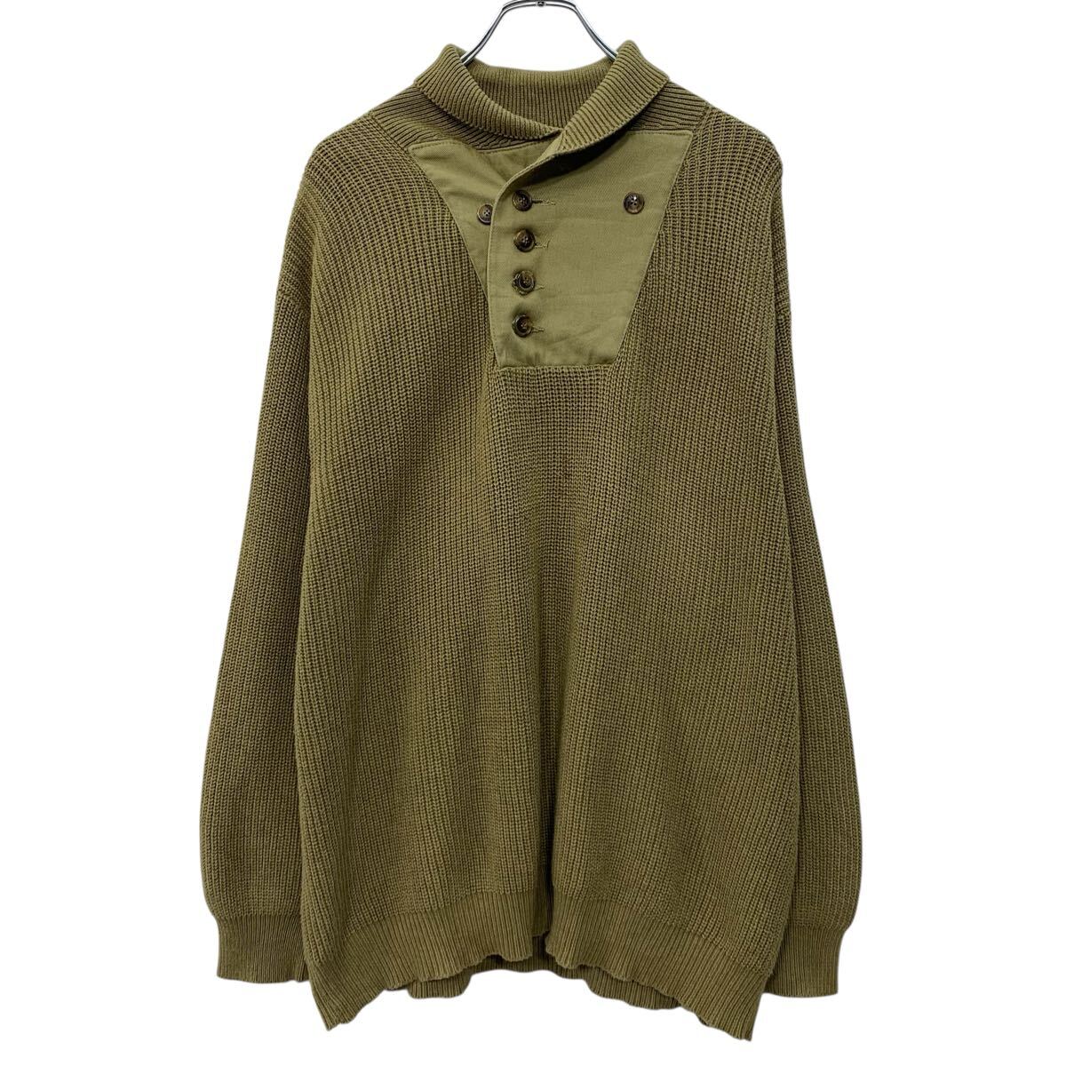  〜00s ORVIS コットンニット セーター XXL カーキ オービス ハーフボタン 〜00年代 ケーブルニット ミリタリー風 秋物 a803-6633