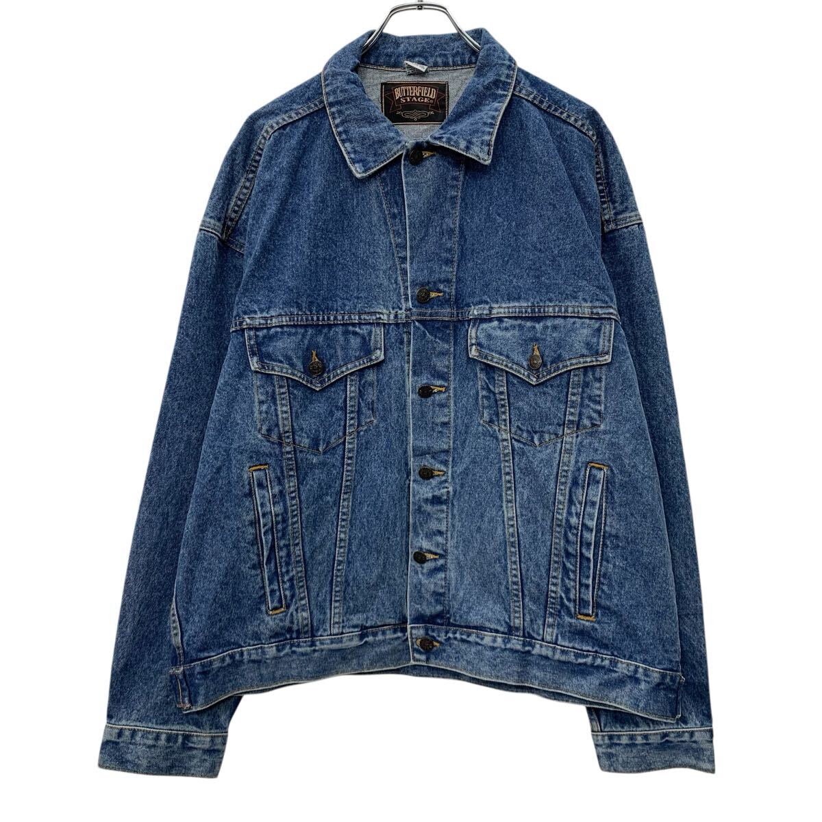  BUTTERFIELD STAGE デニムジャケット XL ブルー ボタン 胸ポケット アメカジ バックデザイン ビックロゴ デニム 春秋物 a803-6639
