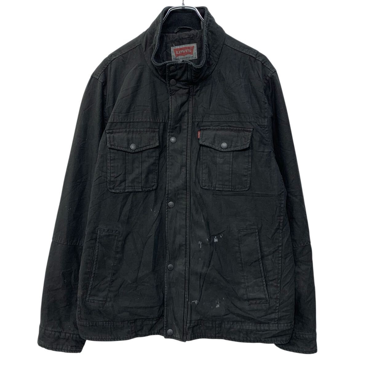 【中古】【古着】 Levi's コットンジャケット L ブラック リーバイス ジップアップ スナップボタン マルチポケット アウター カジュアル 秋物 a803-6698