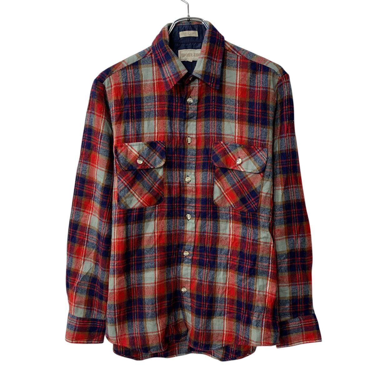【中古】【古着】 TIMBER RUN 長袖 ネルシャツ M レッド マルチカラー ボタン 胸ポケット チェック柄 襟芯 長袖シャツ 春秋物 a803-6759