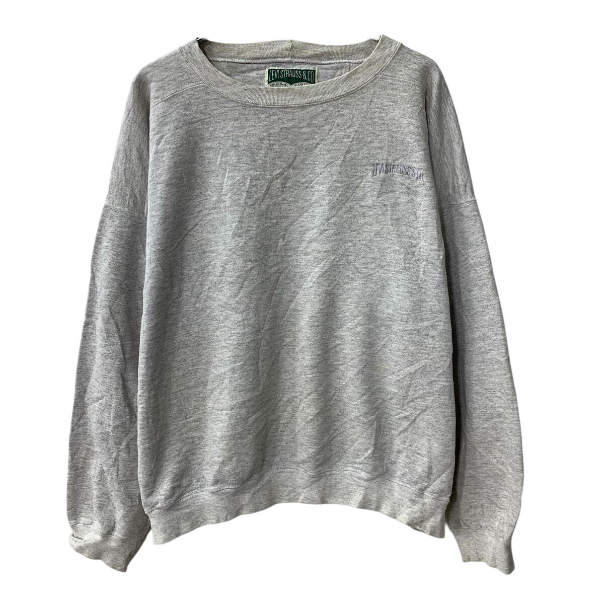 【中古】【古着】 90s USA製 Levi's ロゴスウェット トレーナー XL ライトグレー リーバイス プルオーバー 90年代 ワンポイント 刺繍 秋物 a804-5035