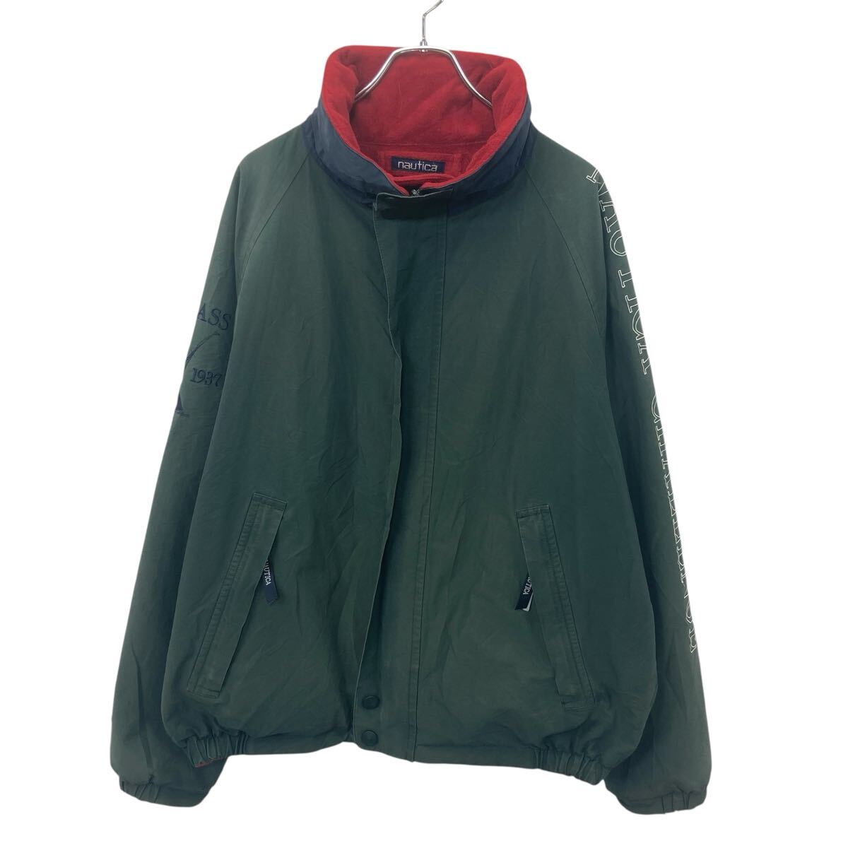 Rakuten - 【中古】【古着】 90s nautica セーリングジャケットXL程 グリーン系 レッド ノーティカ ジップアップ リバーシブル 裏地フリース アウター 秋冬物 a804-5248