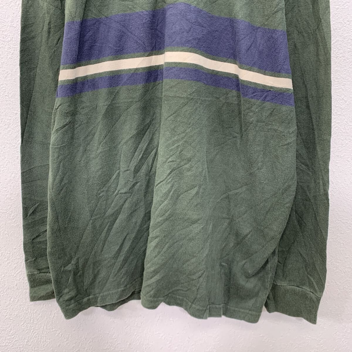 【中古】【古着】 OLDNAVY 長袖 ラガーシャツ XL グリーン オールドネイビー ハーフボタン ライン切替 コットン100% スポーティー 春秋物 a804-5523 3