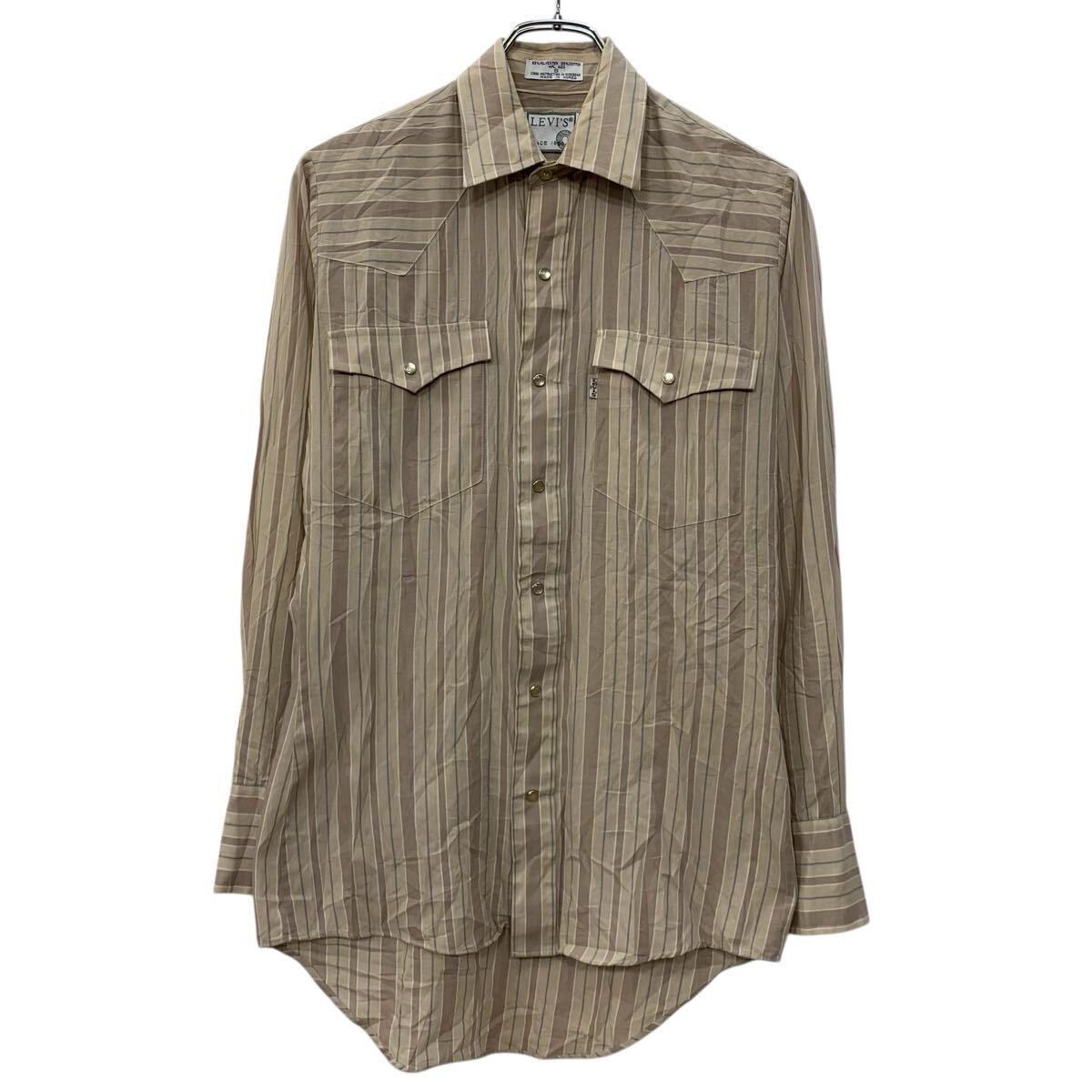 【中古】【古着】 〜90s Levi's 長袖 ストライプシャツ S ベージュ リーバイス スナップボタン 〜90年代 胸ポケット ウエスタンシャツ 春物 a804-5572