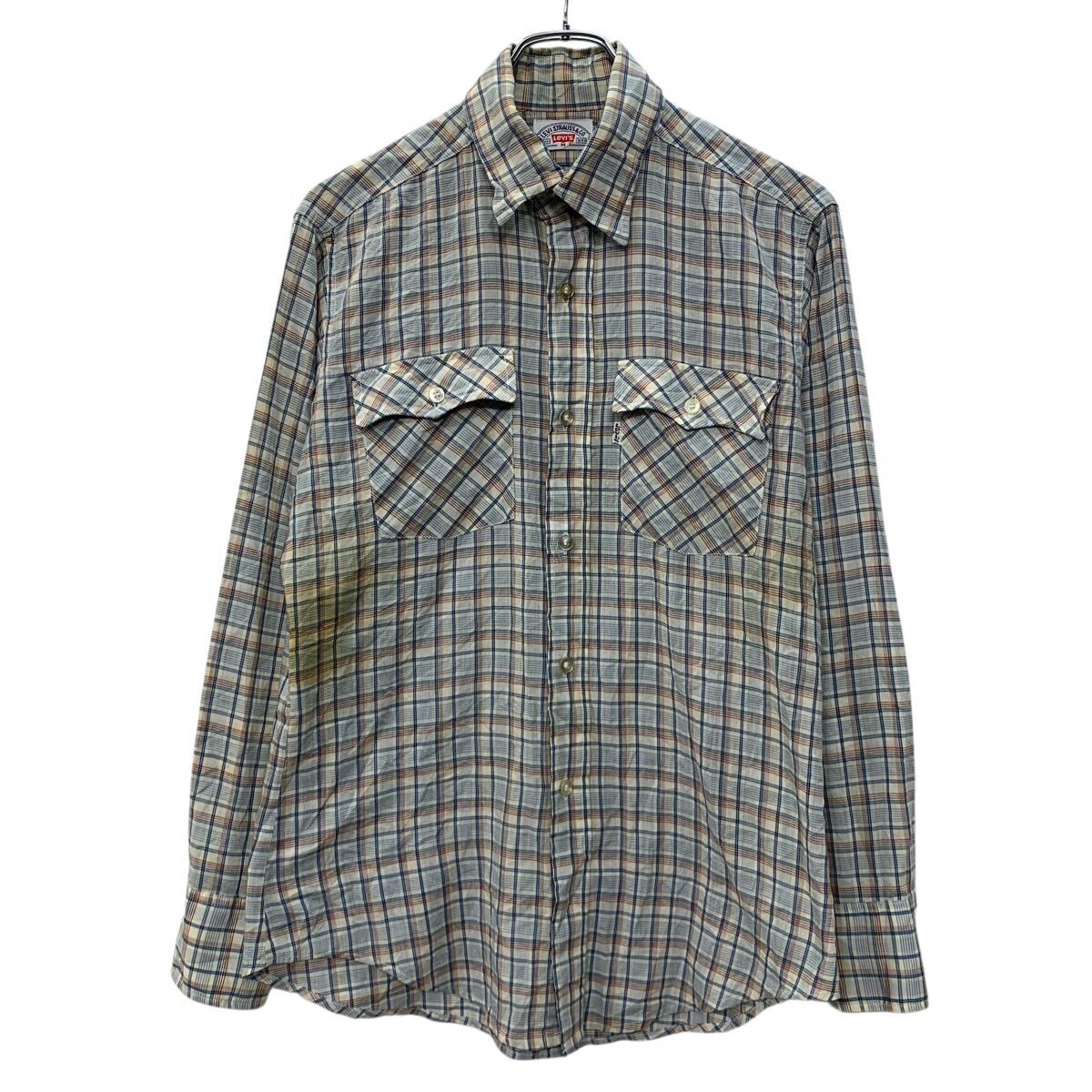 【中古】【古着】 〜90s Levi's 長袖 チェックシャツ M ブルー リーバイス スナップボタン 〜90年代 ウエスタンシャツ チェック柄 春物 a804-5574