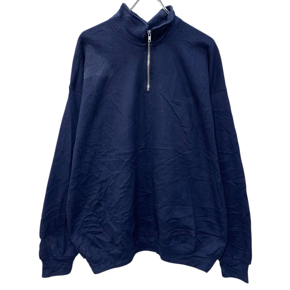 【中古】【古着】 メキシコ製 Champion 無地スウェット トレーナー XXL ネイビー チャンピオン ハーフジップ 裏起毛 シンプル 無地 秋..
