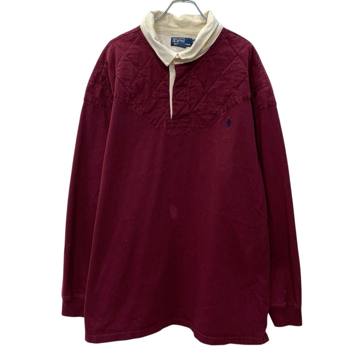 【中古】【古着】 90s Polo by Ralph Lauren 長袖 ラガーシャツ 3XLT ワインレッド ポロバイラルフローレン ハーフボタン 90年代 春秋..
