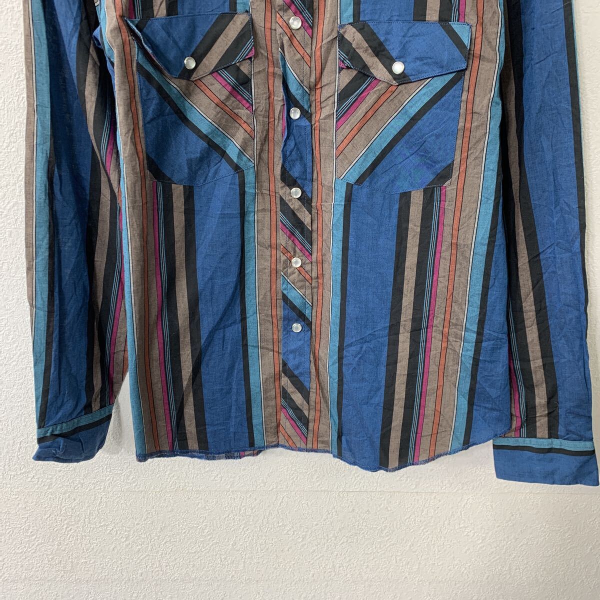 【中古】【古着】 Wrangler 長袖 ウエスタンシャツ ユース XL ブルー マルチカラー...