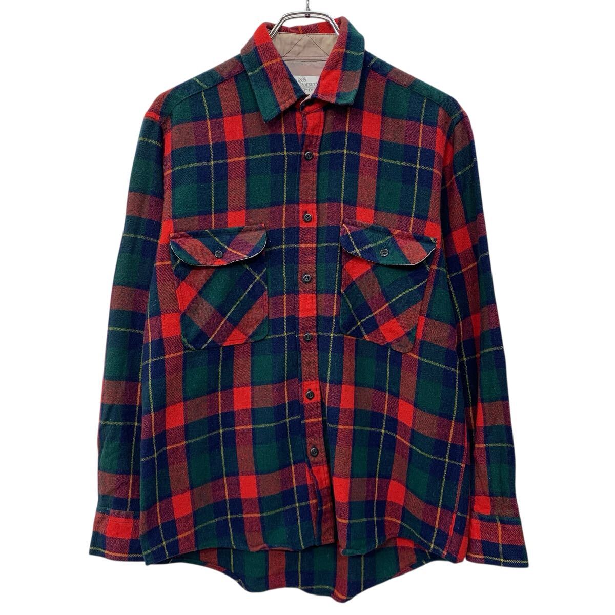  90s SEARS ROEBUCK 長袖 フランネルシャツ M レッド グリーン シアーズローバック ボタン ネルシャツ 90年代 チェック柄 秋物 a804-6037