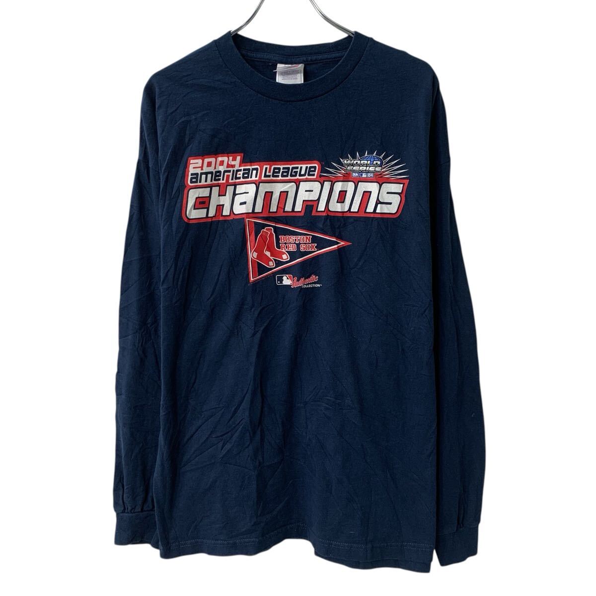  USA製 ALSTYLE APPAREL&ACTIVEWEAR 長袖 プリントTシャツ 2XL ネイビー プルオーバー RED SOX 両面プリント ロンT 春夏物 a804-6114