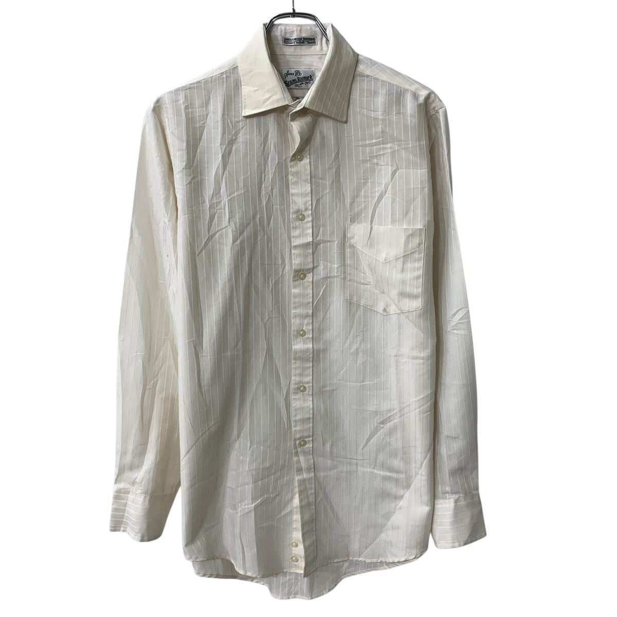 【中古】【古着】 70〜80s SEARS ROEBUCKS 長袖 無地シャツ M アイボリー系 シアーズ ローバックス ボタン 〜80年代 シアーシャツ ストライプ 春物 a804-6129