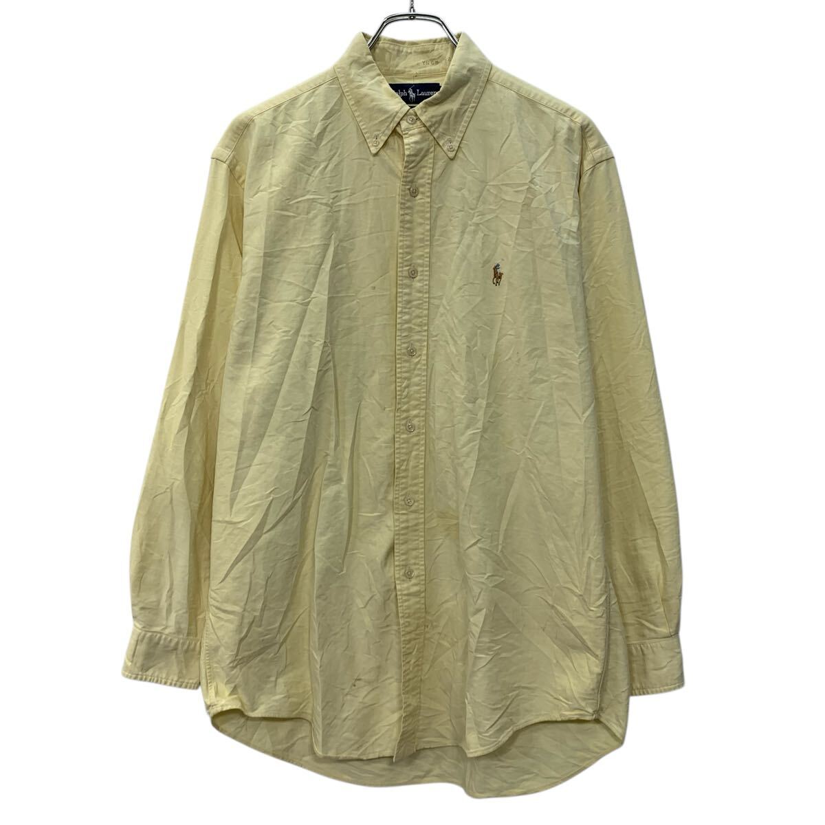 【中古】【古着】 90s Ralph Lauren 長袖 無地シャツ M イエロー ラルフローレン ...