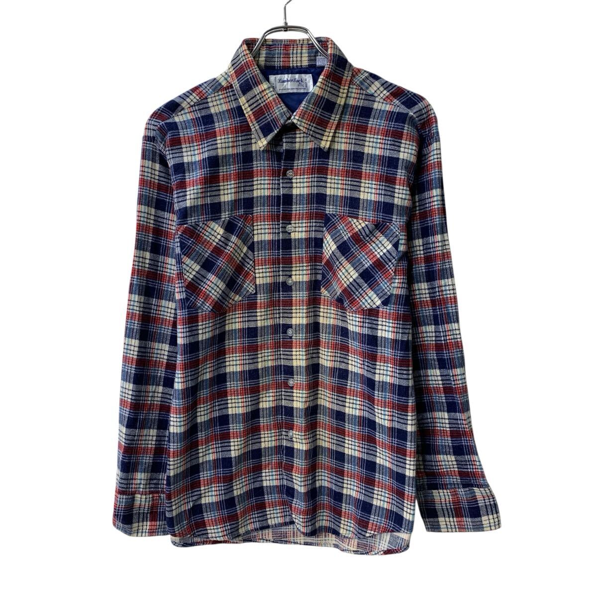  80s Lamber Jack 長袖 フランネルシャツ XL レッド マルチカラー ボタン 80年代 チェック柄 胸ポケット チェックシャツ 春秋物 a804-6199