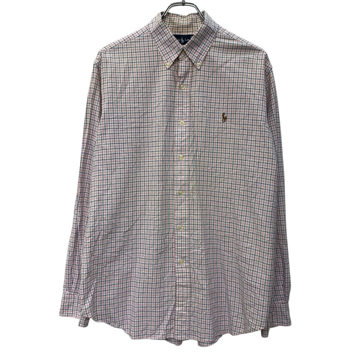 Rakuten - 【中古】【古着】 90s Ralph Lauren 長袖 チェックシャツ L ピンク ラルフローレン ボタンダウン ボタン 90年代 ポニー刺繍 シンプル 春秋物 a804-6226