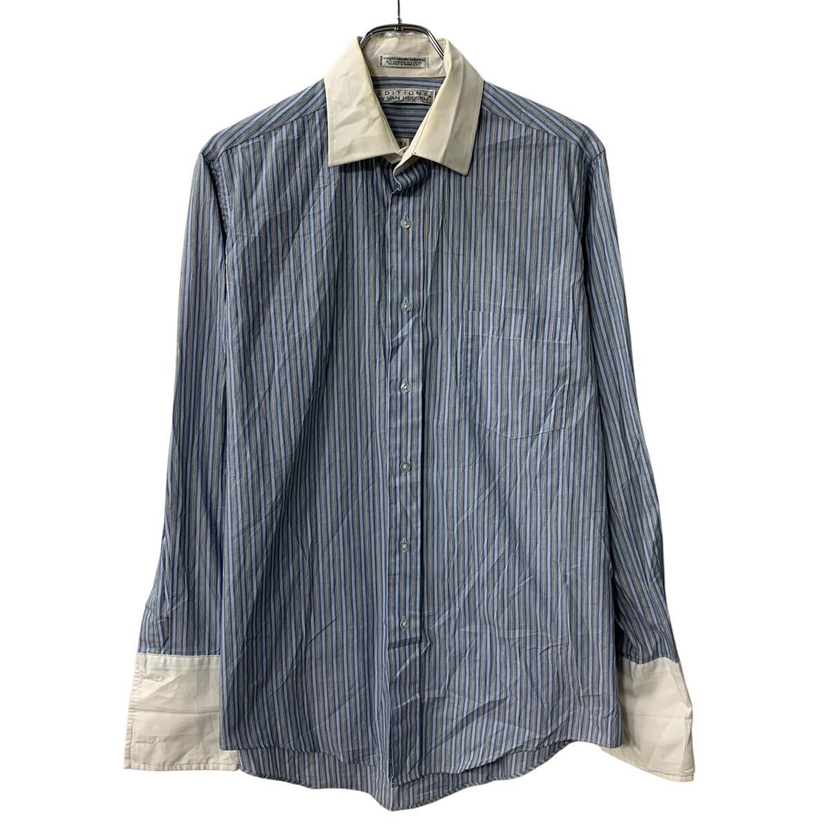Rakuten - 【中古】【古着】 VAN HEUSEN 長袖 ストライプシャツ M ブルー マルチカラー ヴァンヒューゼン ボタン ストライプ柄 襟芯 ストライプシャツ 春物 a804-6434