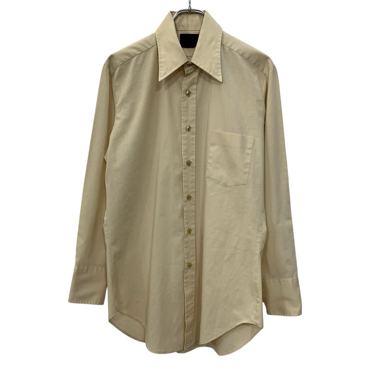 Rakuten - 【中古】【古着】 70s Sears 長袖 無地シャツ XL ライトベージュ シアーズ ボタン 胸ポケット コットンポリ シンプル 70年代 シンプル 春物 a804-6499