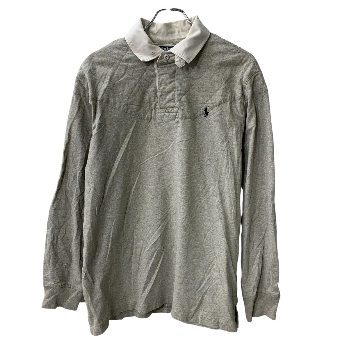 【中古】【古着】 90s Polo Ralph Lauren 長袖 ラガーシャツ L グレー ポロラルフローレン ハーフボタン 90年代 ラグビー スポーティー 秋物 a804-6537