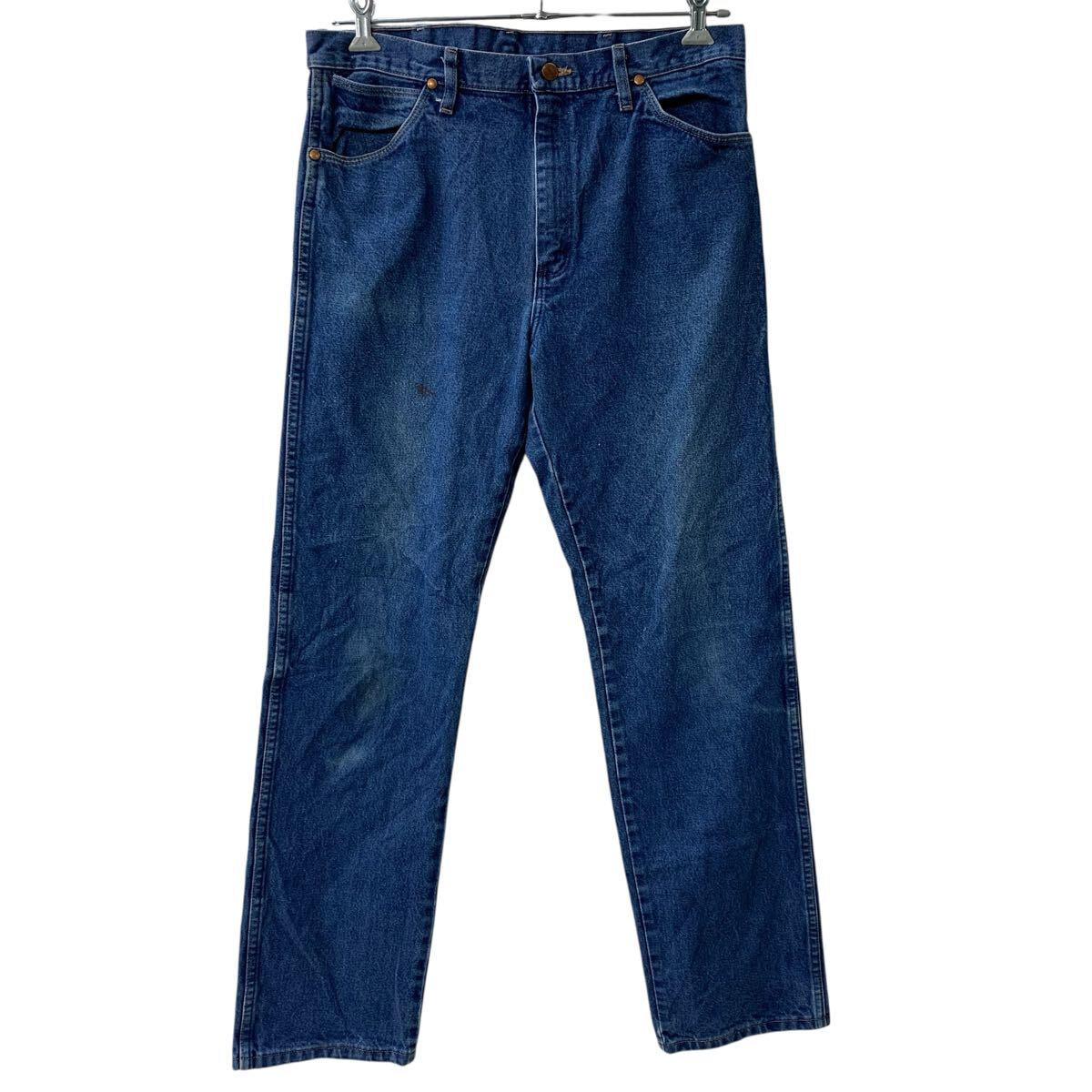 Pants - 【中古】【古着】 メキシコ製 Wrangler デニムパンツ W34 インディゴブルー ラングラー ジップアップ 革パッチ アメカジ デニム ジーンズ 2605-37