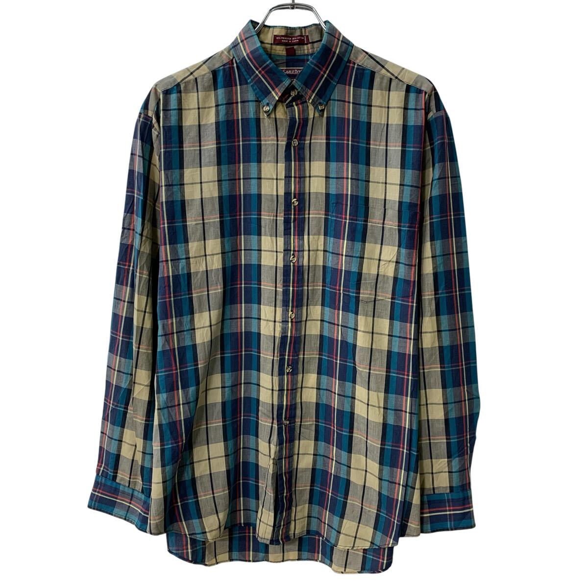 【中古】【古着】 SAVILEROW TRADITIONS 長袖 チェックシャツ L ブルー マルチカラー ボタンダウン チェック柄 胸ポケット 長袖シャツ 春物 a805-5154