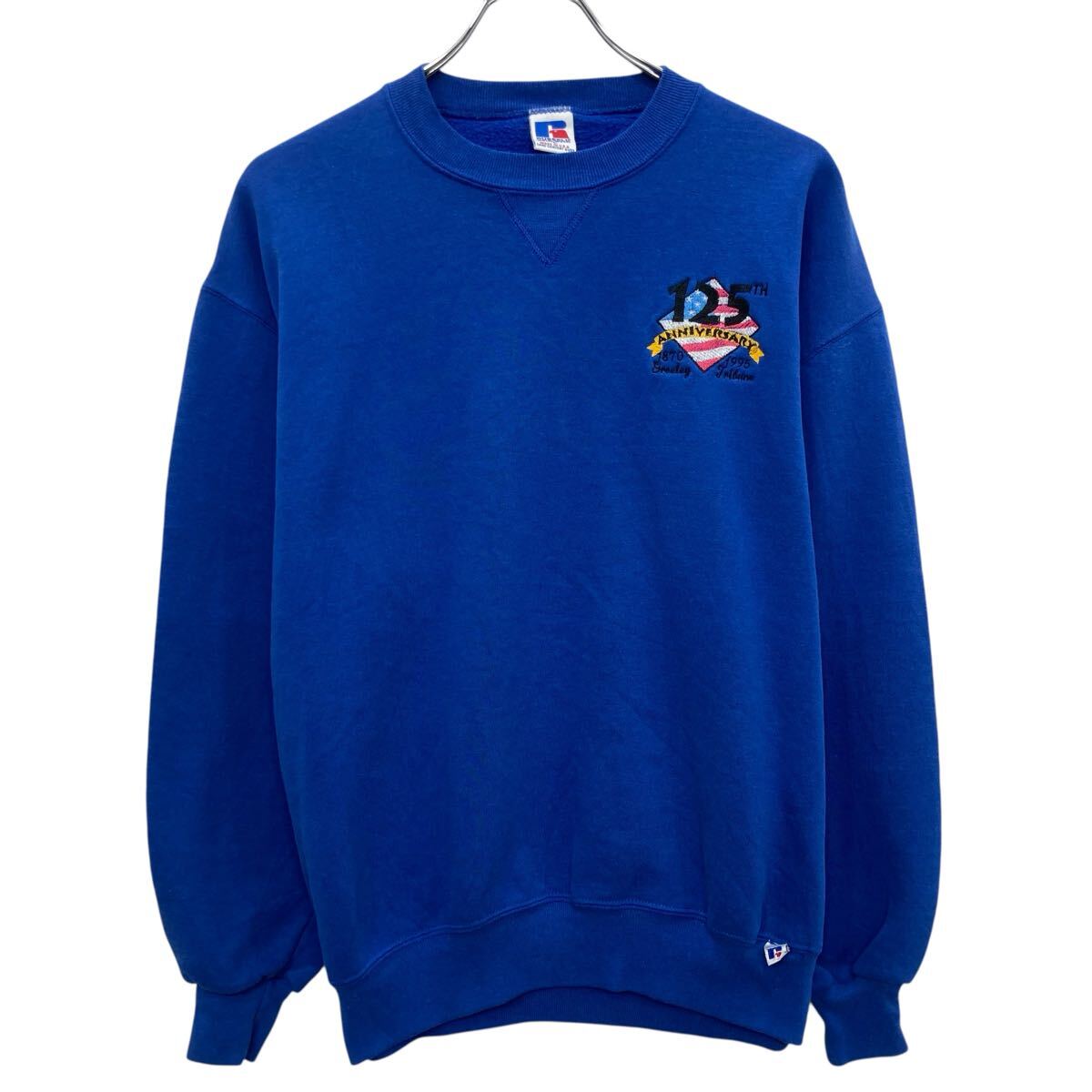 運動外衣 - 【中古】【古着】 90s USA製 RUSSELL ATHLETIC ロゴスウェットトレーナー L ブルー ラッセルアスレティック 前Vガゼット ワンポイント 秋物 a805-5362
