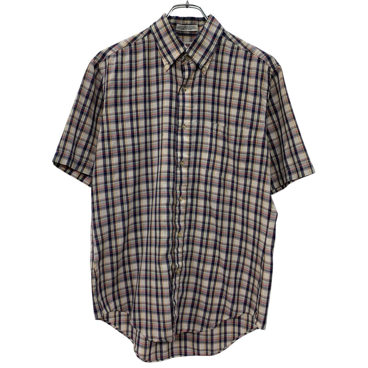  90s McGREGOR BAGPIPER 半袖 チェックシャツ M ネイビー マルチカラー ボタンダウン 胸ポケット チェック柄 90年代 夏物 a805-5483