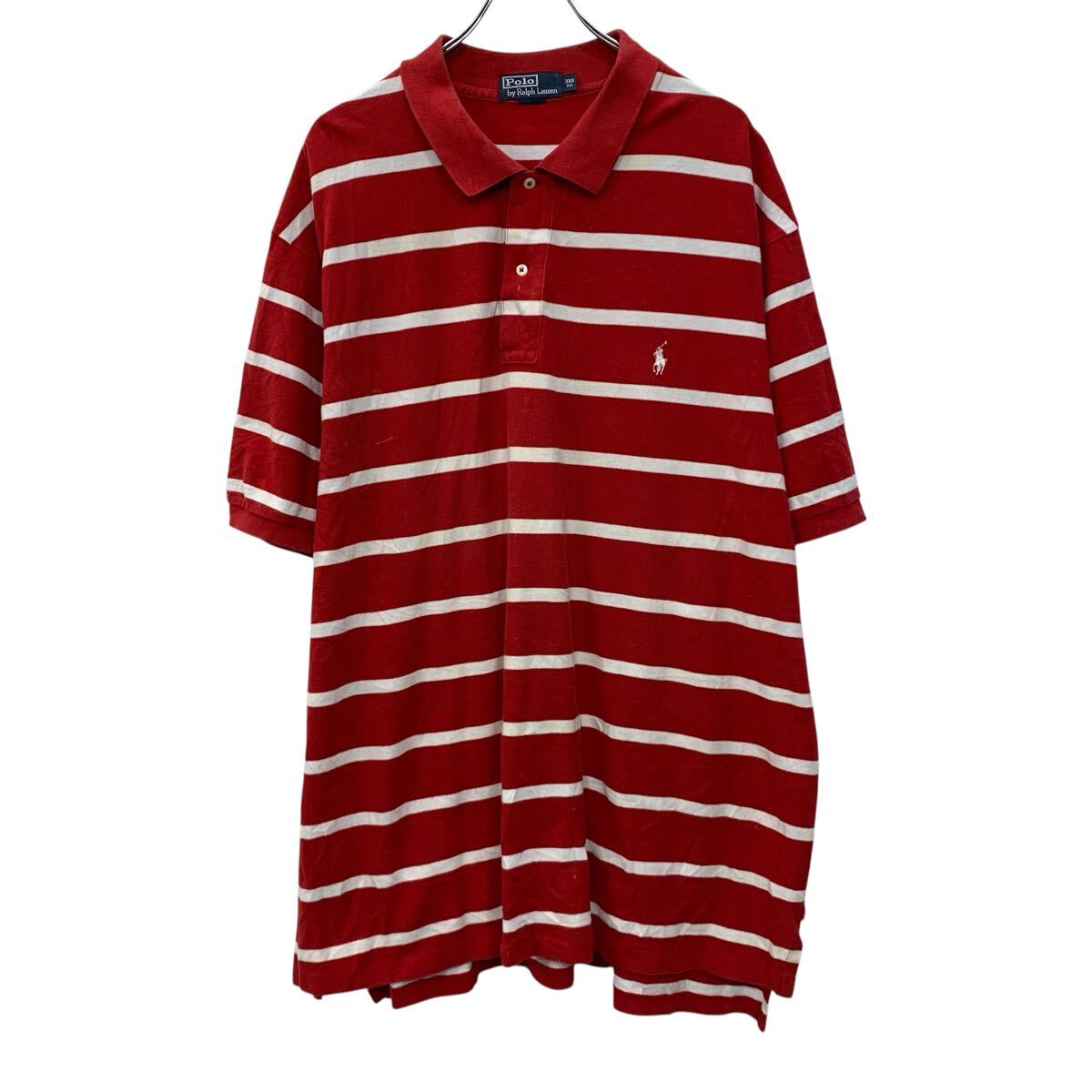 Rakuten - 【中古】【古着】 90s POLO by RALPH LAUREN 半袖 ポロシャツ 3XB レッド ホワイト ポロバイラルフローレン ハーフボタン 90年代 ポニー刺繍 夏物 a805-5512