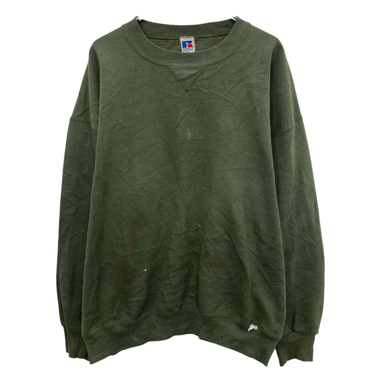 【中古】【古着】 90s USA製 RUSSELL ATHLETIC 無地スウェット トレーナー XXL グリーン ラッセルアスレティック プルオーバー 前Vガゼット 秋物 a805-5577