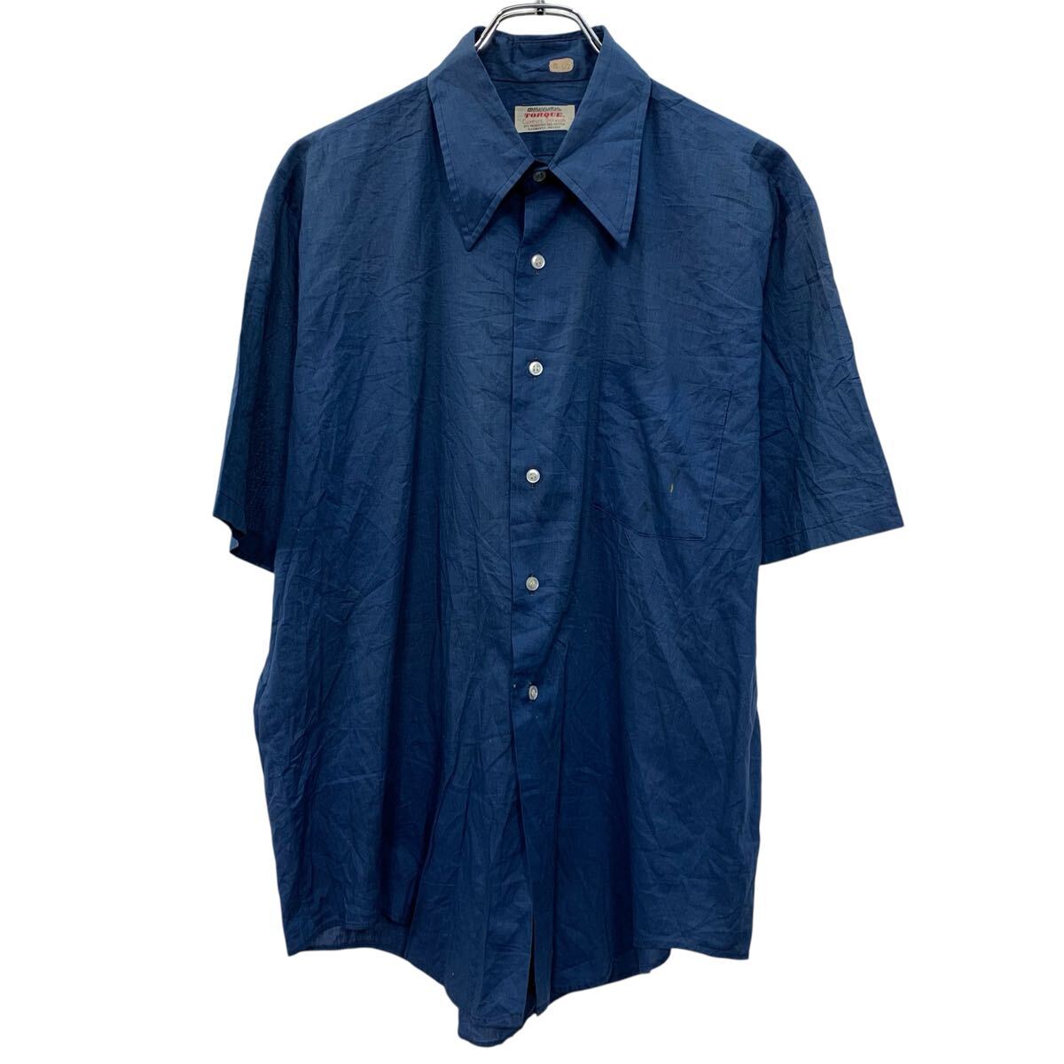 Rakuten - 【中古】【古着】 70s〜 Vintage Mauhattan Torgue 半袖 無地シャツ M ネイビー マンハッタン トルク 70年代〜 シンプル 無地 夏物 a805-5598