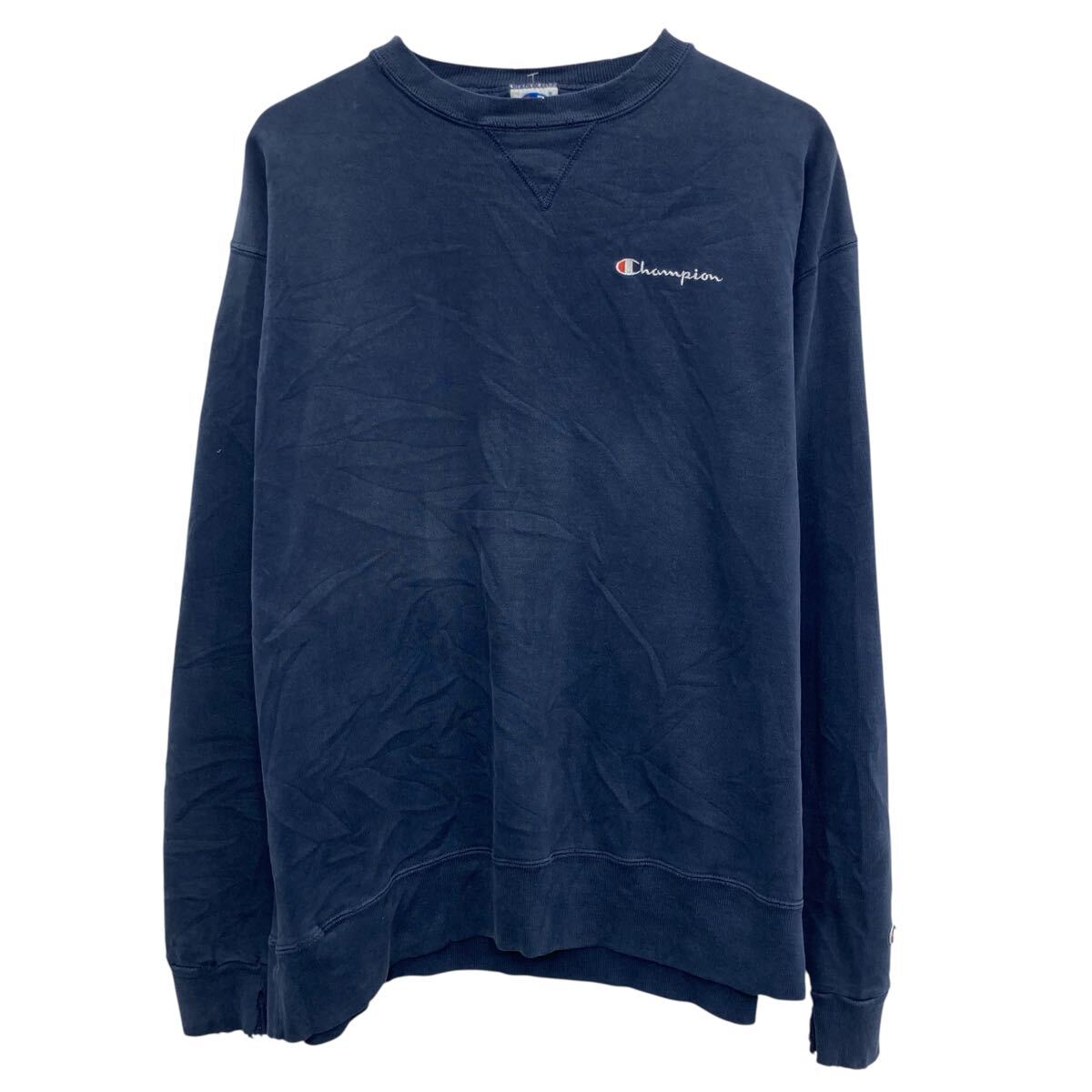  90s メキシコ製 Champion ロゴスウェット トレーナー XXLARGE ネイビー チャンピオン 青タグ 前Vガゼット ワンポイント 秋物 a805-5468