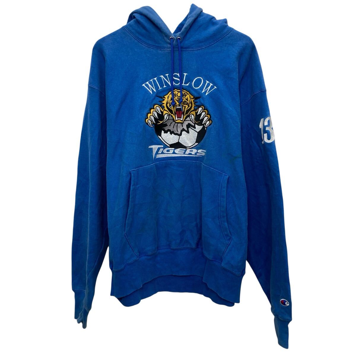 Hawaiian - 【中古】【古着】 00s Champion PREMIUM REVERSE WEAVE ロゴスウェット パーカー L ブルー チャンピオンプレミアムリバースウィーブ 秋物 a805-5538