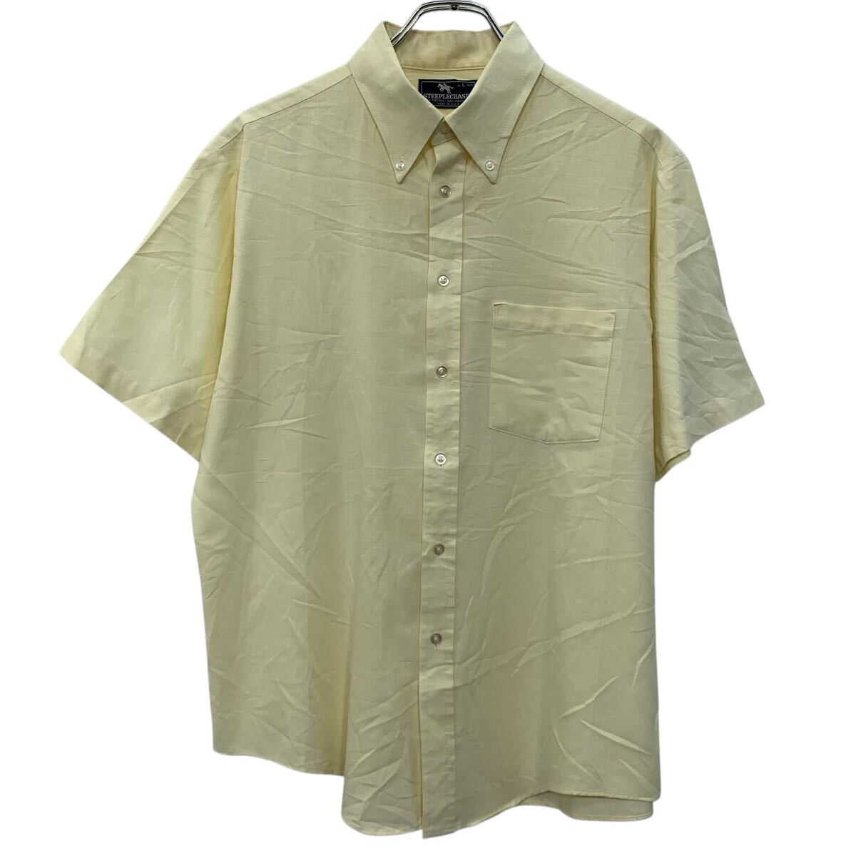  STEEPLECHASE 半袖 無地シャツ L ライトイエロー ボタンダウン ボタン 胸ポケット シンプル シンプルシャツ 夏物 a805-5733