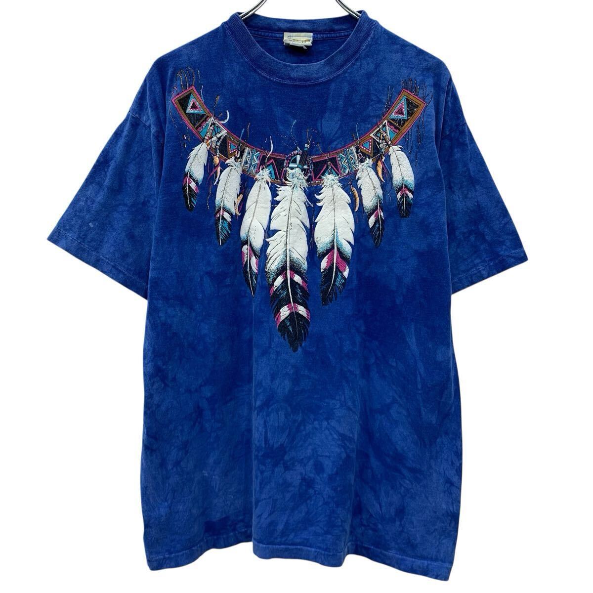  90s USA製 RAGTOPS 半袖 プリントTシャツ L ブルー ラグトップス プルオーバー 90年代 ドリームキャッチャー 夏物 a805-5766