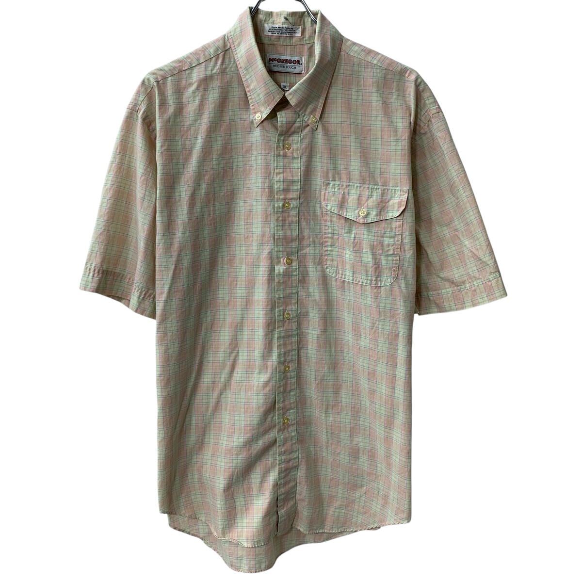 Rakuten - 【中古】【古着】 90s 台湾製 McGREGOR 半袖 チェックシャツ XL アイボリー ピンク マグレガー ボタンダウン 90年代 チェック柄 半シャツ 夏物 a805-5861