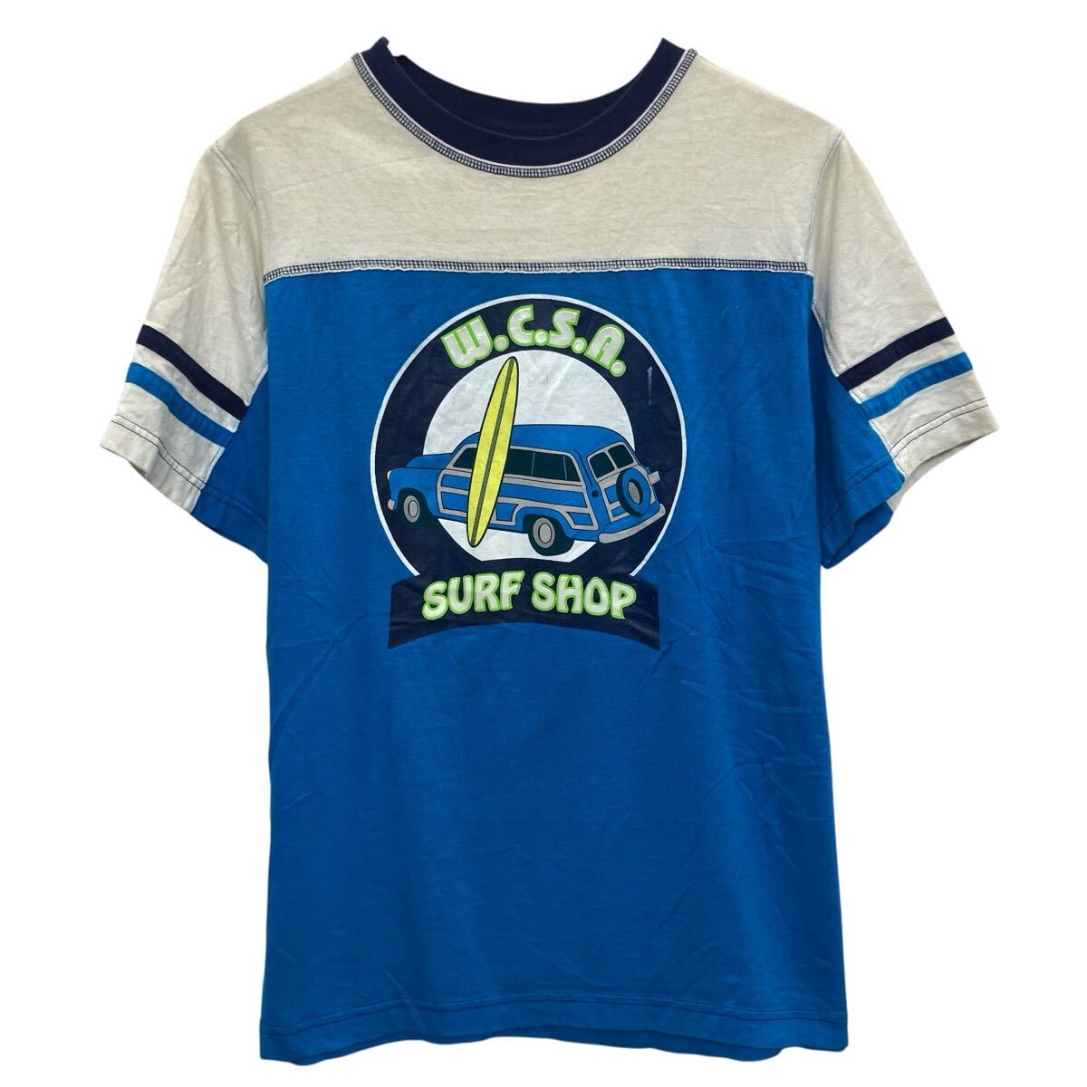 Coat - 【中古】【古着】 ROUTE 66 半袖 プリントTシャツ 14/16 キッズ ライトブルー ホワイト ルート66 プルオーバー ビックプリント カットソー 夏物 a805-5885