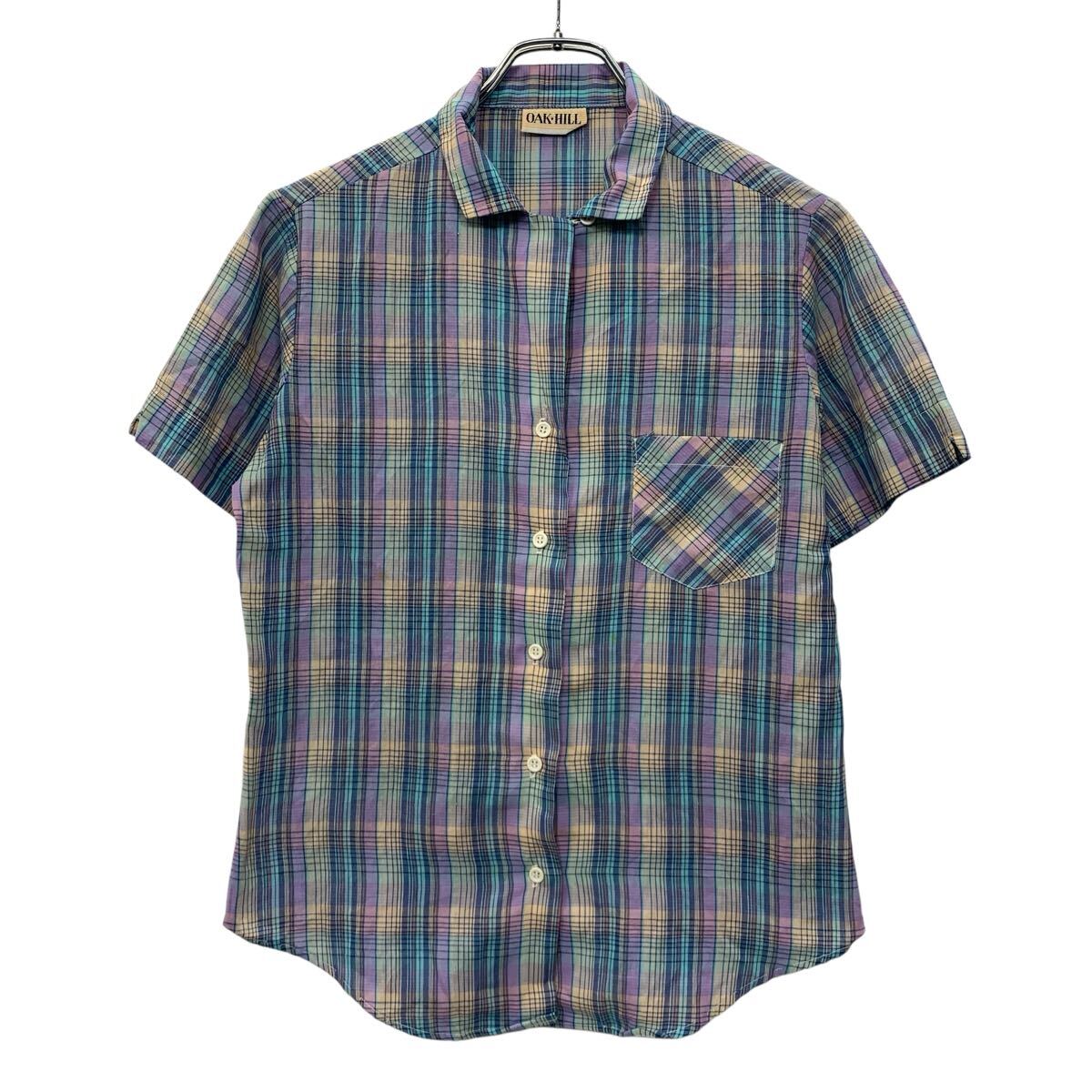 Rakuten - 【中古】【古着】 90s OAK・HILL 半袖 チェックシャツ XS〜 パープル マルチカラー ボタン 胸ポケット チェック柄 カジュアル 夏物 a805-5930