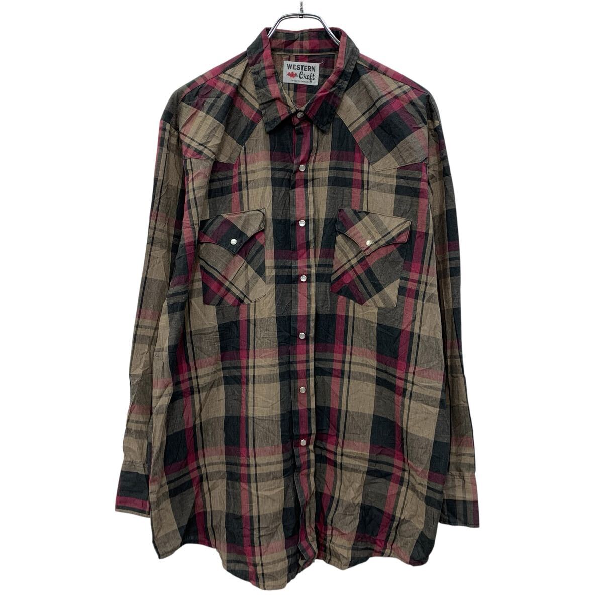 【中古】【古着】 カナダ製 長袖 WESTERN Craft 長袖 チェックシャツ XL〜 ブラウ...