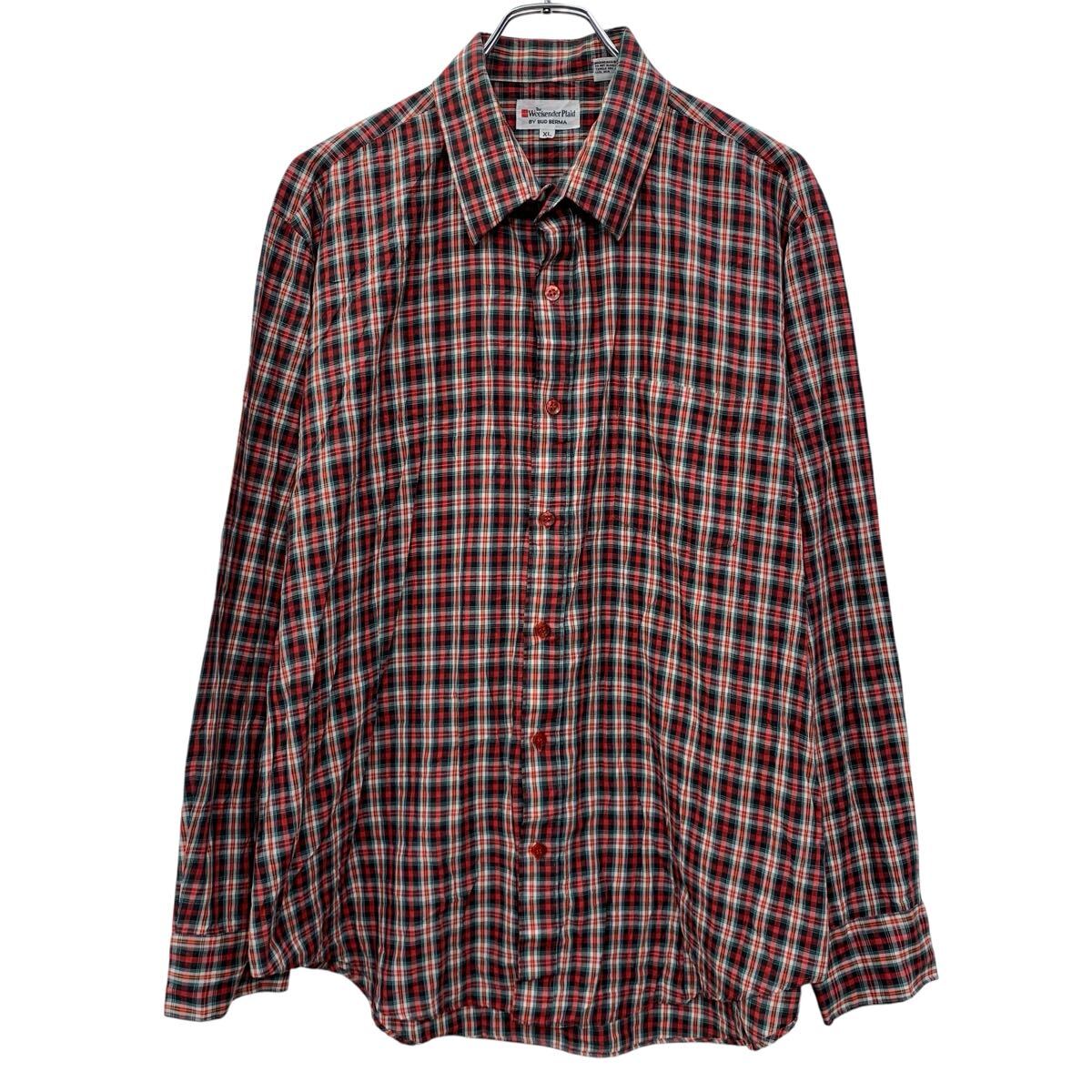  The Weekender Plaid 長袖 チェックシャツ XL レッド マルチカラー ボタン 胸ポケット カジュアル チェック柄 襟芯 春物 a805-6417