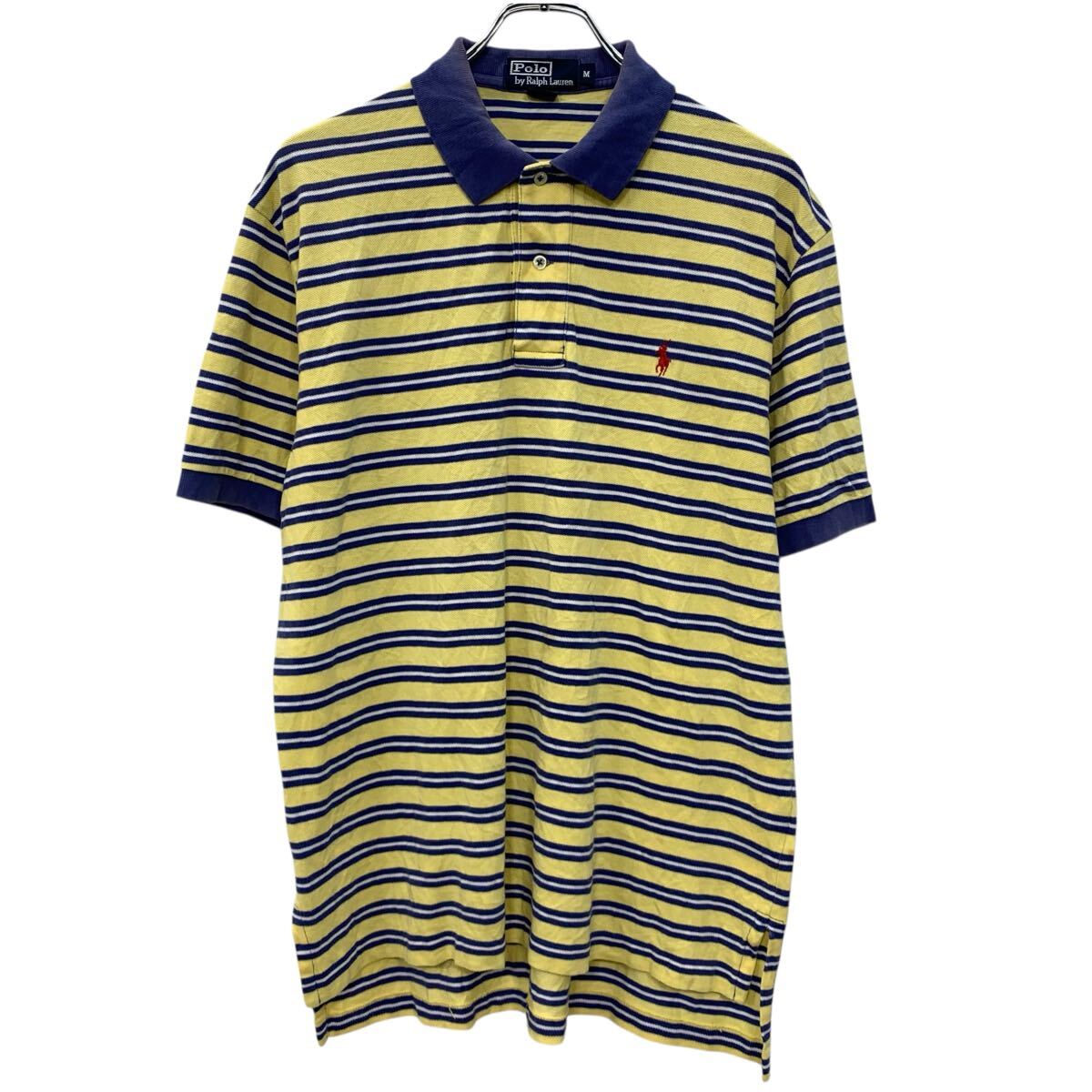 【中古】【古着】 90s POLO by RALPH LAUREN 半袖 ポロシャツ M イエロー ポロバイラルフローレン ハーフバタン 90年代 ポニー刺繍 夏物 a805-6479