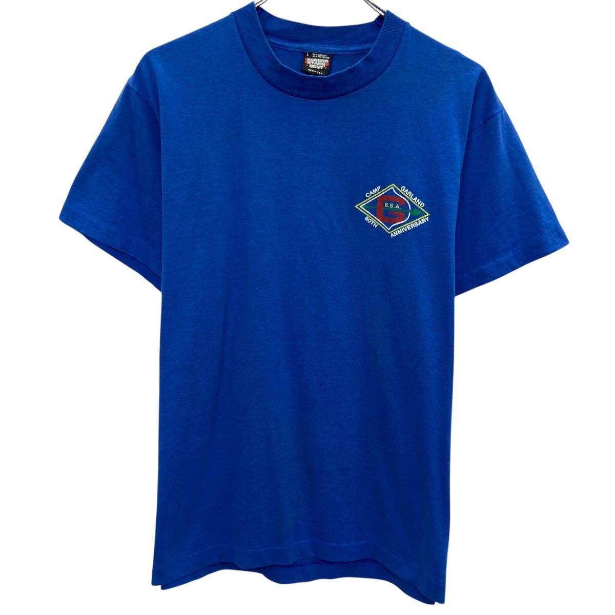 【中古】【古着】 80s USA製 SCREEN STARS BEST 半袖 プリントTシャツ L ブルー スクリーンスターズベスト プルオーバー 80年代 カットソー 夏物 a805-6529