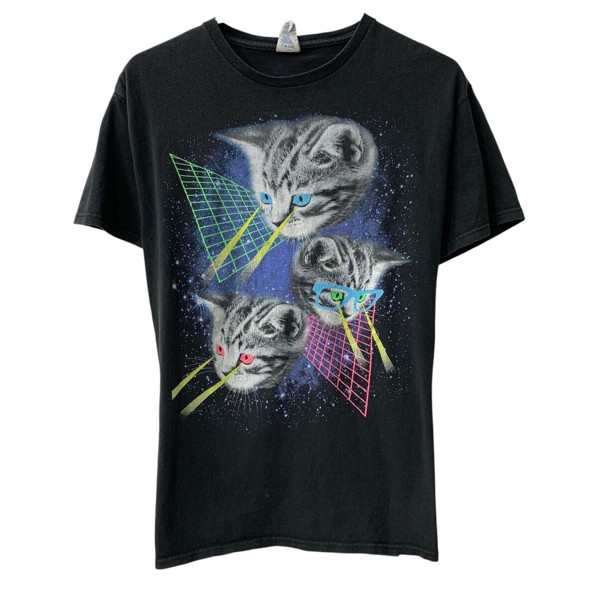 Rakuten - 【中古】【古着】 DELTA 半袖 プリントTシャツ M ブラック デルタ プルオーバー ビッグプリント アニマル 猫 カットソー 夏物 a805-6533