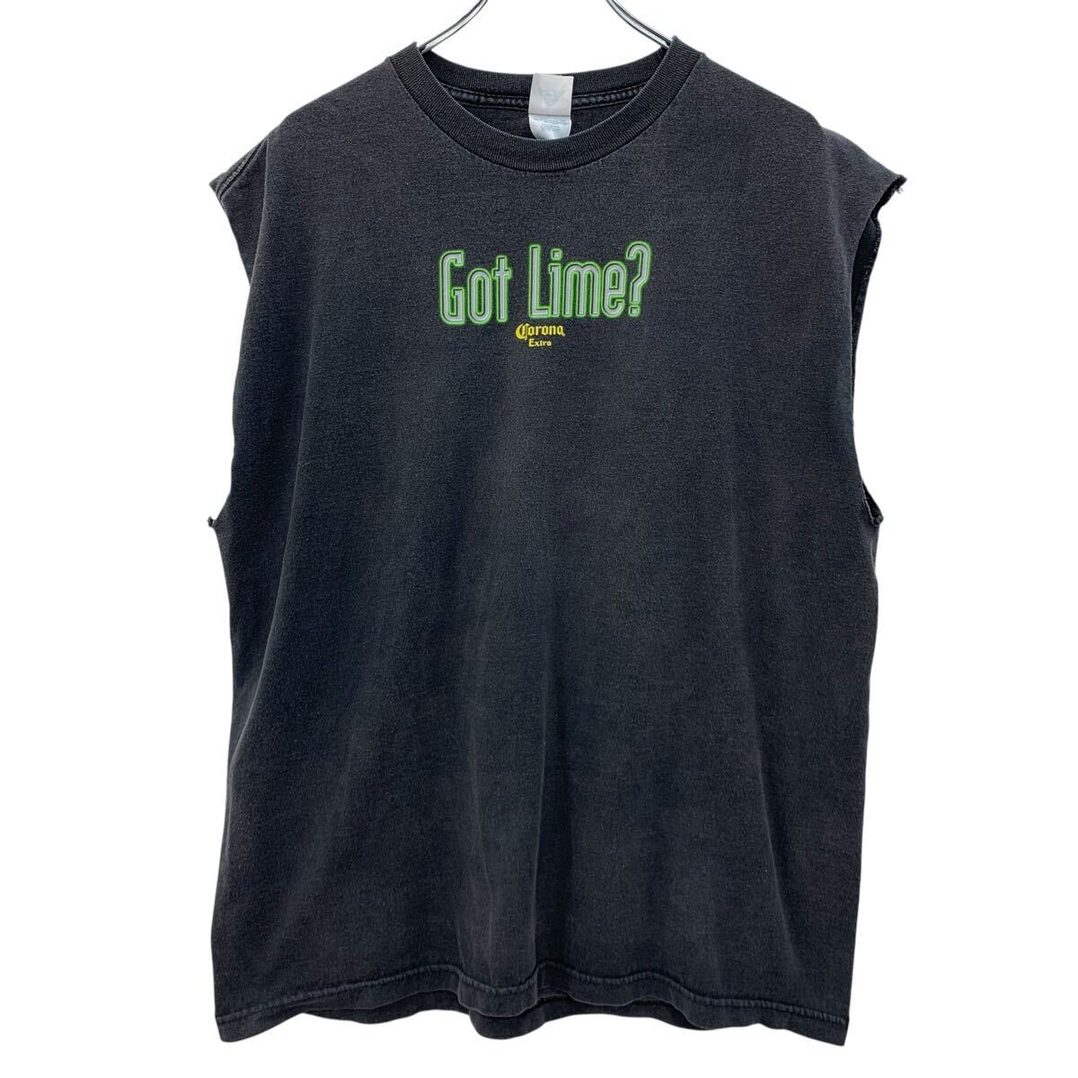 【中古】【古着】 00s ALSTYLE 半袖 プリントTシャツ XL ダークグレー アルスタイル プルオーバー Got Lime コロナビール ノースリーブ 夏物 a805-6544
