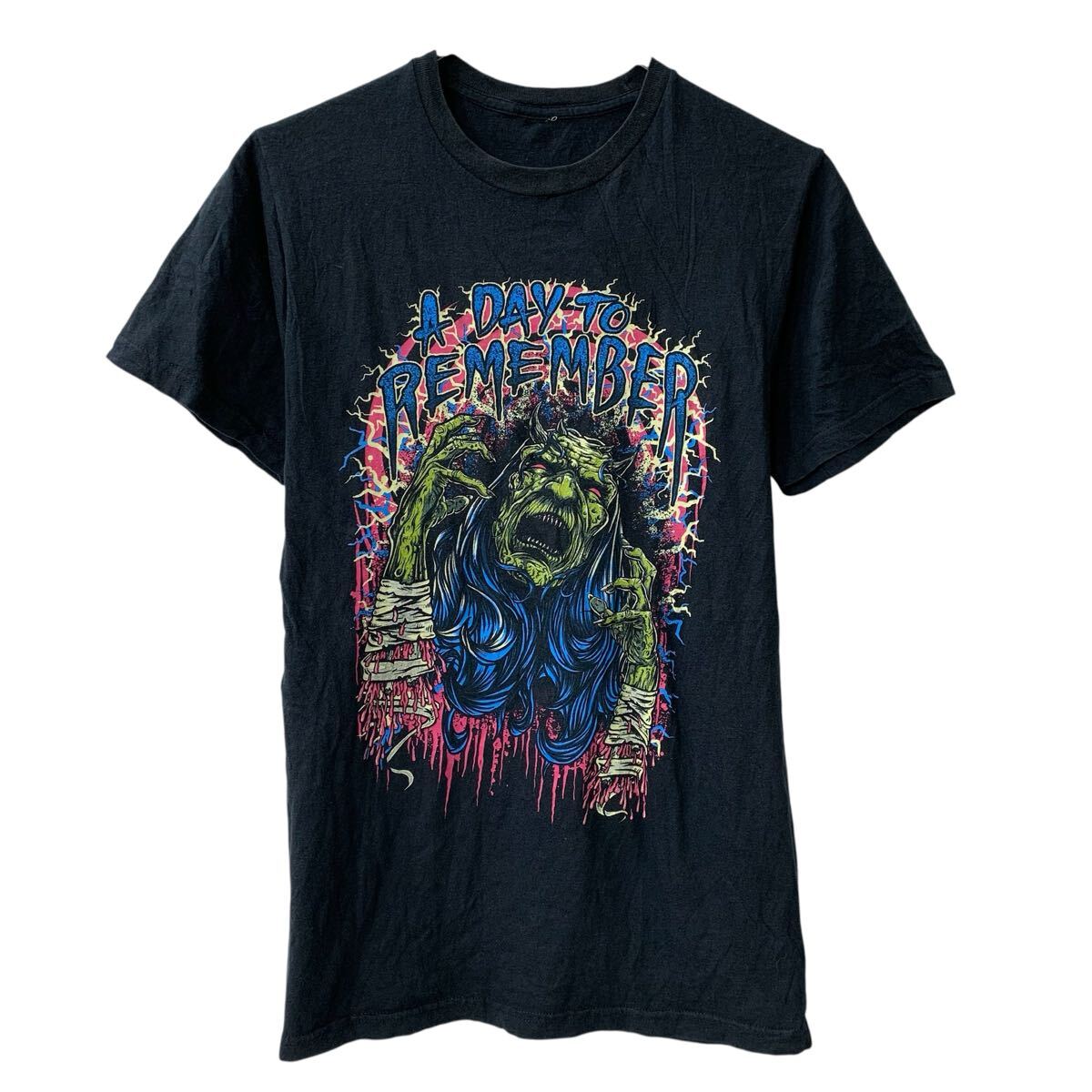  半袖 プリントTシャツ S〜 ブラック ビッグプリント A DAY TO REMEMBER Demon Screamer バンT バンドT カットソー 夏物 a805-6810