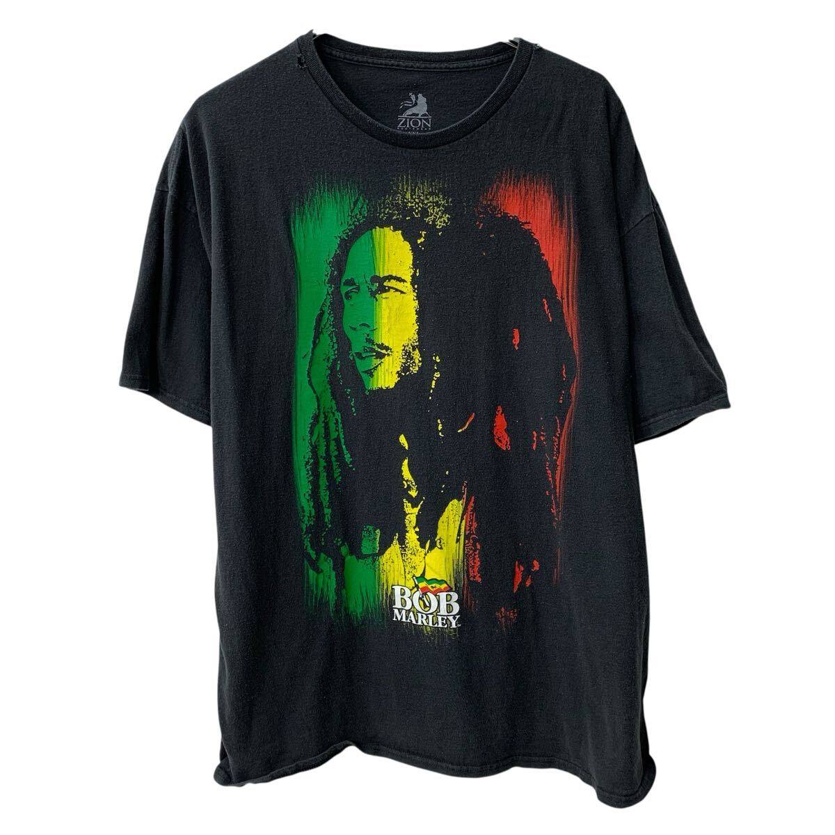 【中古】【古着】 00s ZION 半袖 プリントTシャツ XL ブラック 00年代 ボブマーリー ビッグプリント レゲエ アーティスト バンT カットソー 夏物 a805-6832