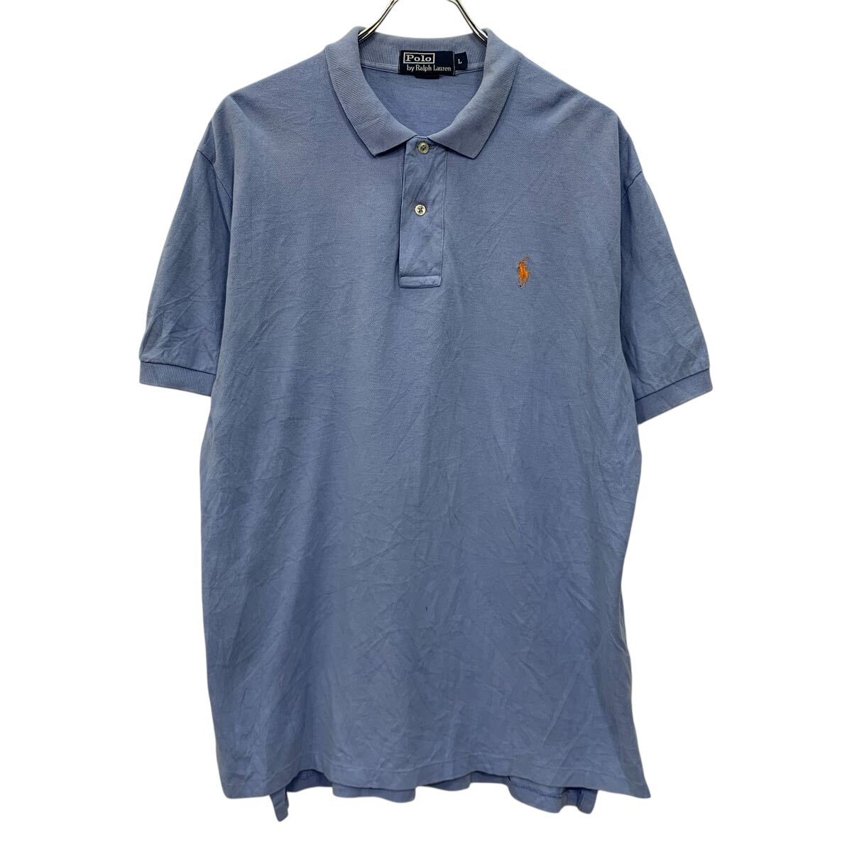 【中古】【古着】 90s POLO by RALPH LAUREN 半袖 ポロシャツ L ブルー ポロバイラルフローレン ハーフボタン 90年代 ポニー刺繍 夏物 a805-6870