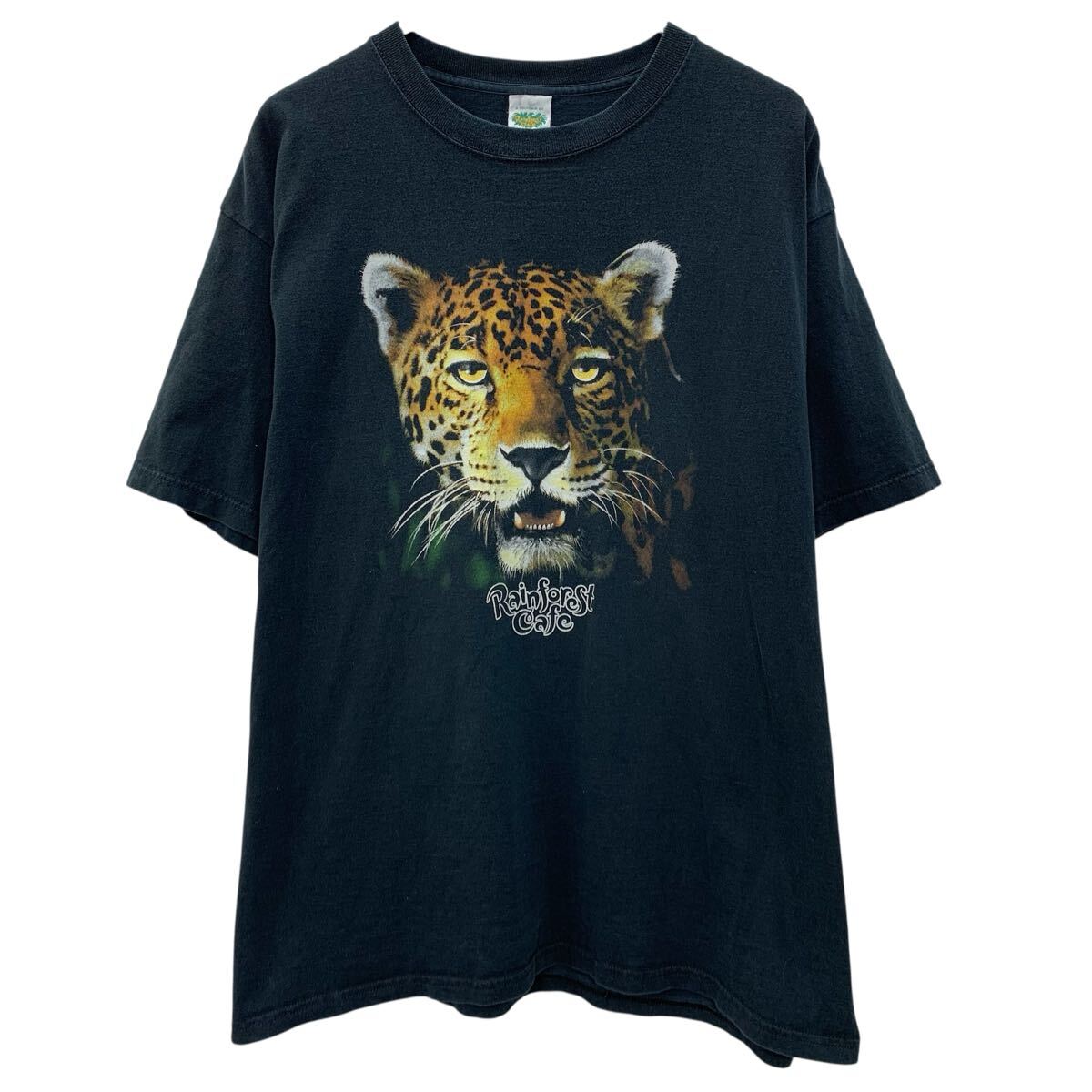  00s USA製 Rainforest Cafe 半袖 アニマルTシャツ XXL ブラック レインフォレストカフェ プルオーバー 00年代 カットソー 夏物 a805-6887