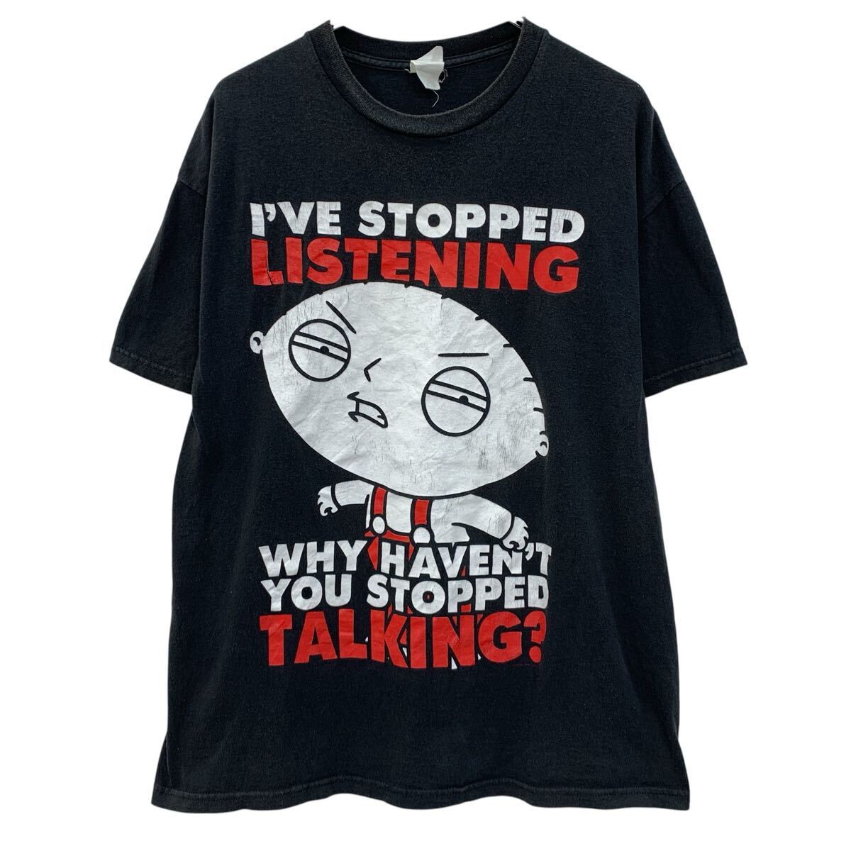 【中古】【古着】 00s DELTA 半袖 キャラクターTシャツ XL ブラック デルタ プルオーバー ビッグプリント 00年代 ステューウィー・グリフィン 夏物 a805-6892