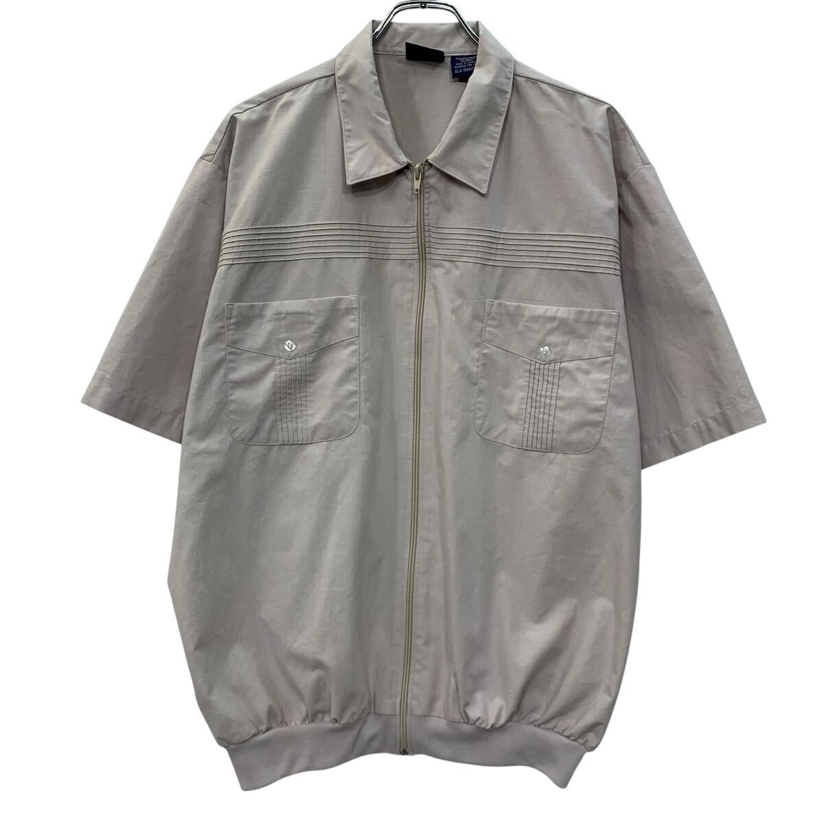 乐天商城 - 【中古】【古着】 John Blair 半袖 キューバシャツ XL ベージュ ジョンブレア ジップアップ 胸ポケット カジュアル 半シャツ シンプル 夏物 a805-6931